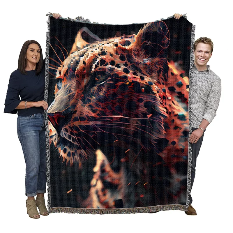 Futuristic Leopard Illustration Woven Blanket