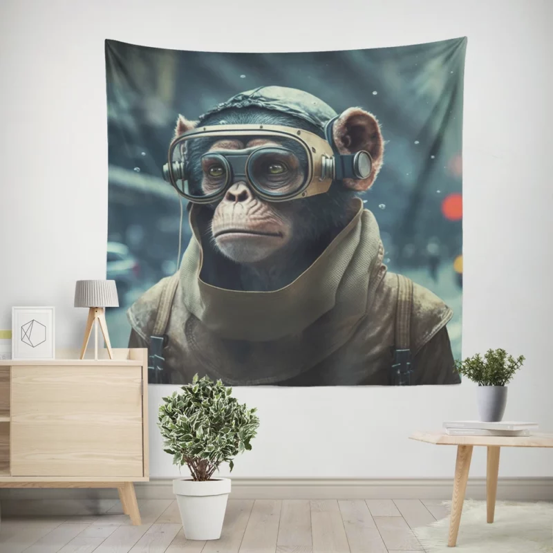 Futuristic Monkey in VR Wall Tapestry