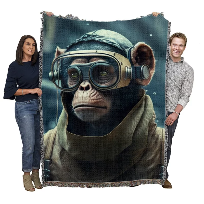 Futuristic Monkey in VR Woven Blanket
