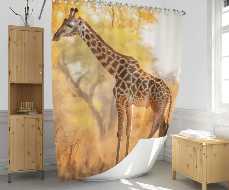 Giraffe Among Falling Leaves Shower Curtain 1