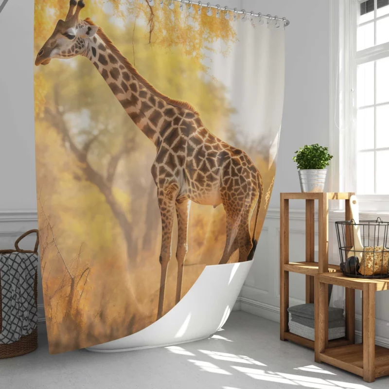 Giraffe Among Falling Leaves Shower Curtain