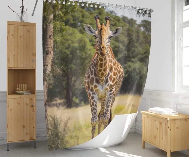 Giraffe Close-Up in Nature Shower Curtain 1