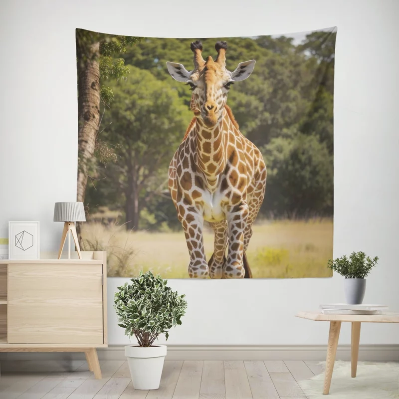 Giraffe Close-Up in Nature Wall Tapestry