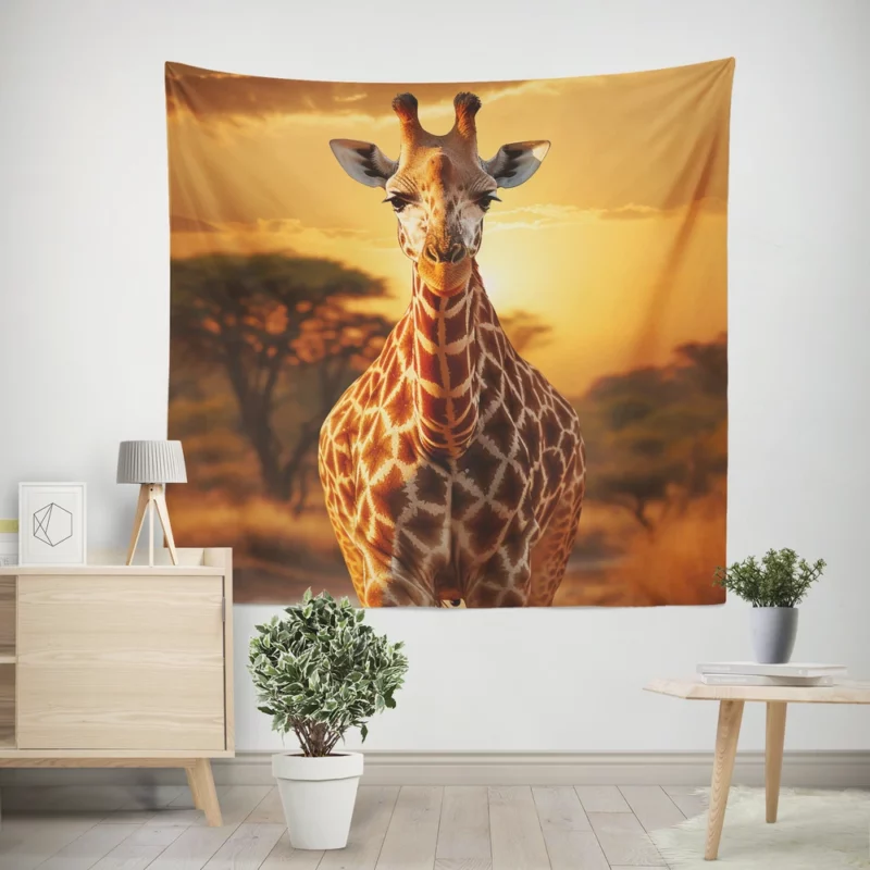 Giraffe Forages in Africs Wall Tapestry