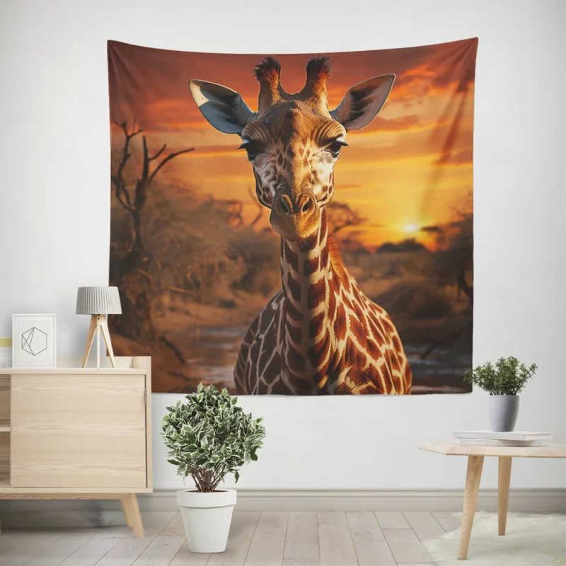 Giraffe Foraging in Africa Wall Tapestry