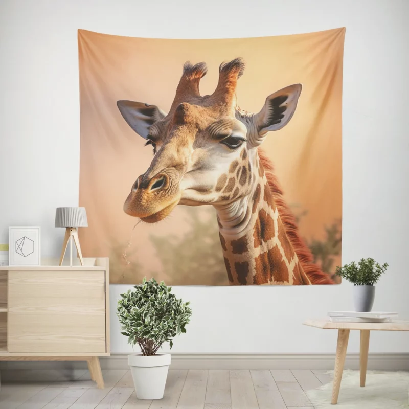 Giraffe Head Portrait Wall Tapestry