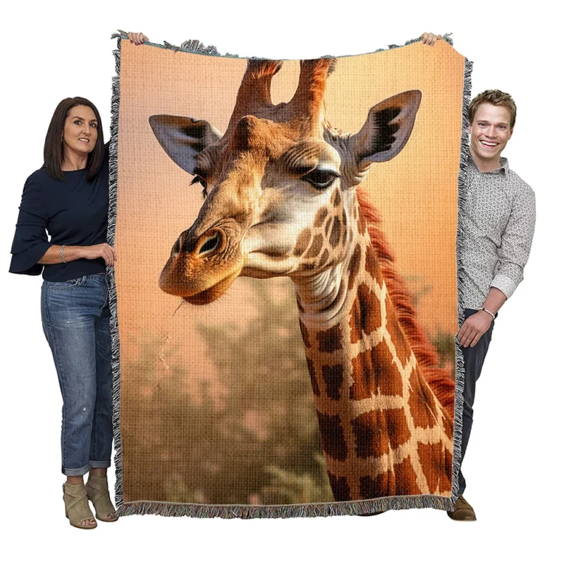 Giraffe Head Portrait Woven Blanket