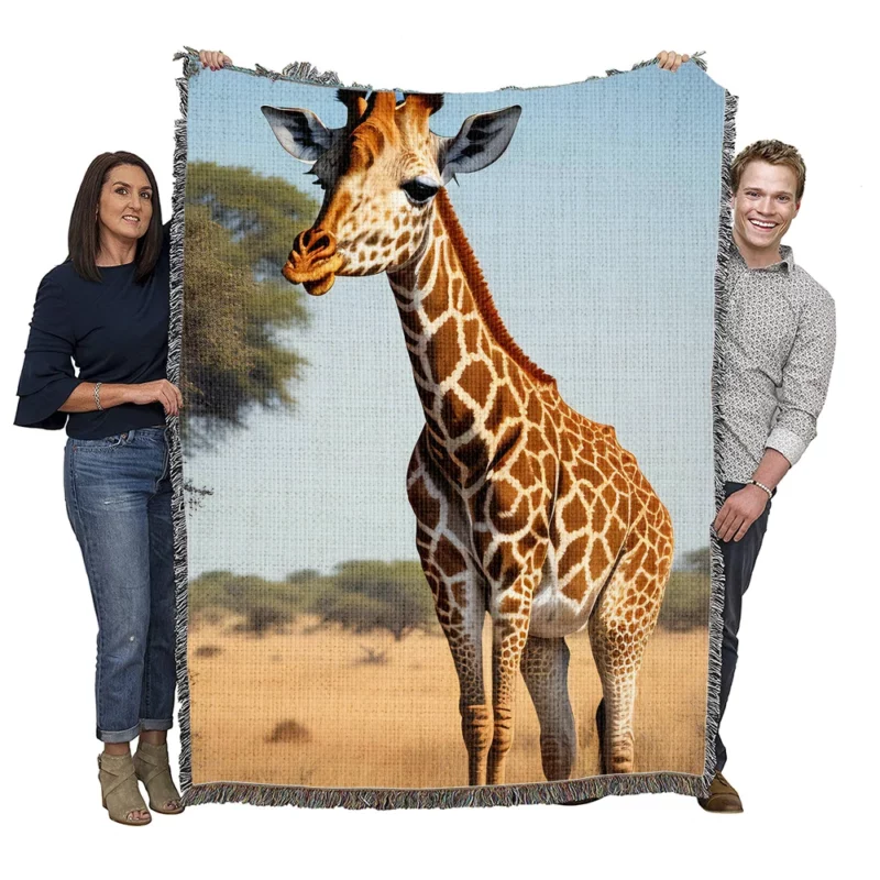 Giraffe Looking at the Camera Woven Blanket