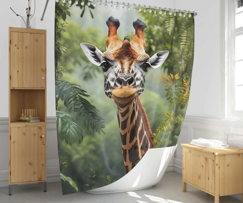 Giraffe Peering Through Trees Shower Curtain 1