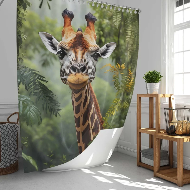 Giraffe Peering Through Trees Shower Curtain