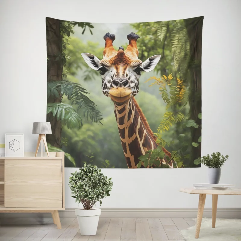 Giraffe Peering Through Trees Wall Tapestry