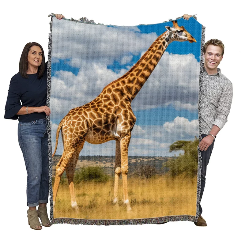 Giraffe Portrait in Africa Woven Blanket