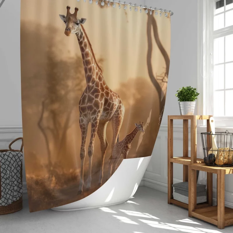 Giraffe Stand Together In Forest Shower Curtain