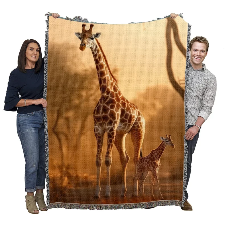 Giraffe Stand Together In Forest Woven Blanket