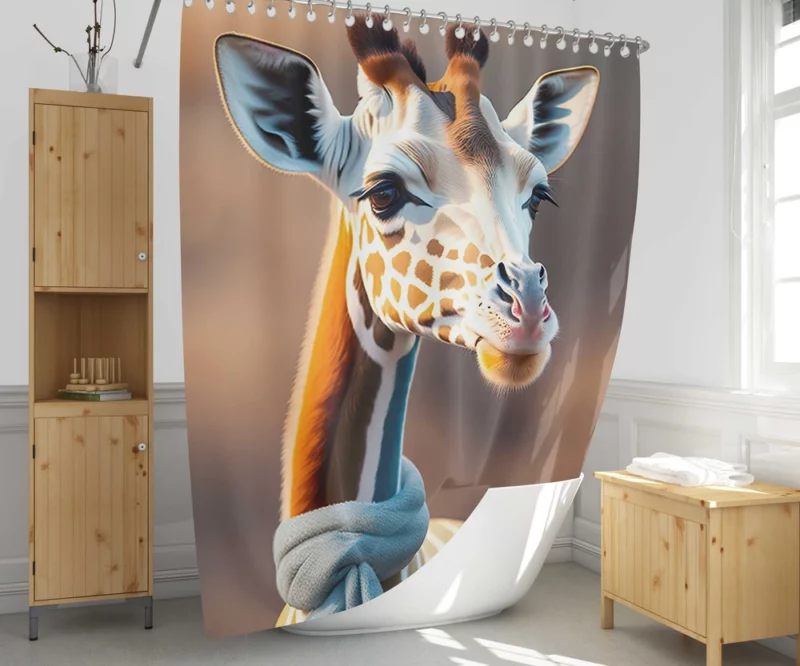 Giraffe Wearing a Scarf Shower Curtain 1