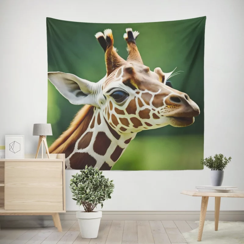 Giraffe With an Ear Tag Wall Tapestry