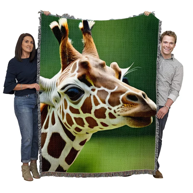 Giraffe With an Ear Tag Woven Blanket