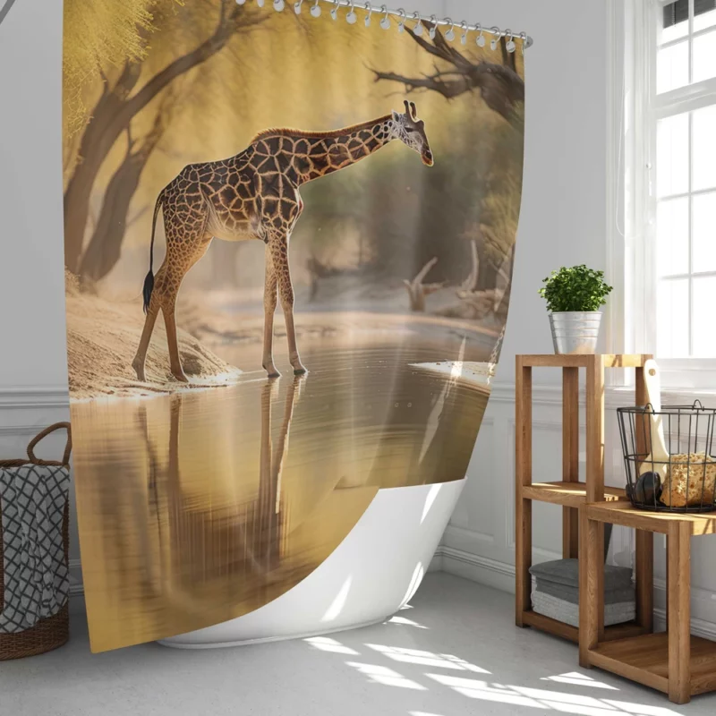 Giraffe by the Watering Hole Shower Curtain