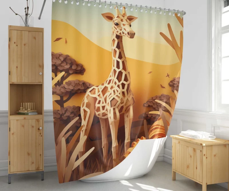 Giraffe in a Grassy Field Shower Curtain 1