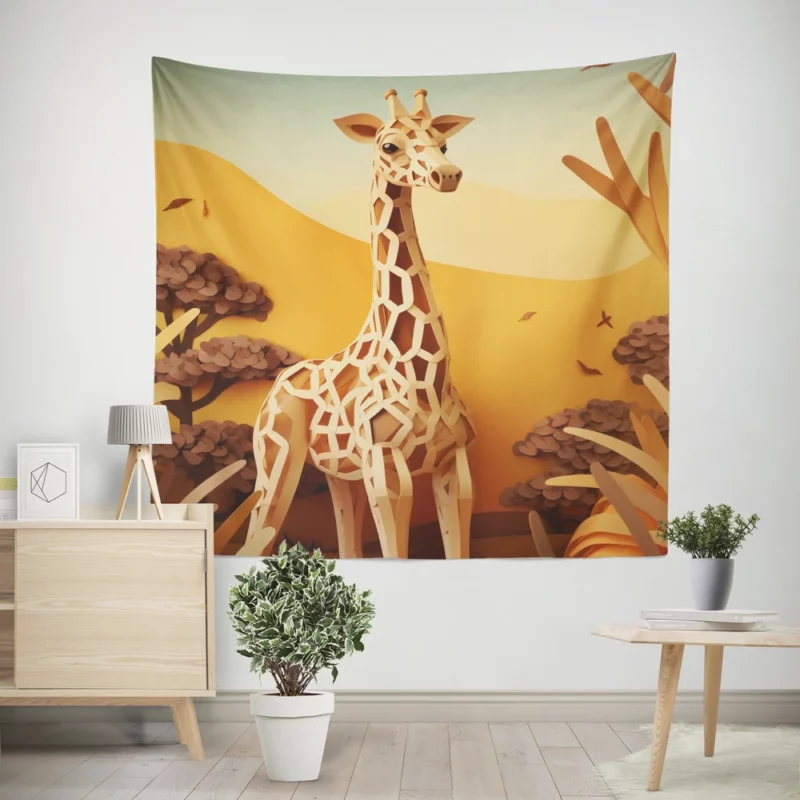 Giraffe in a Grassy Field Wall Tapestry