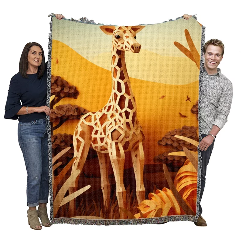 Giraffe in a Grassy Field Woven Blanket