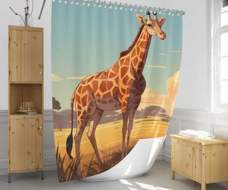 Giraffe in the Savannah Shower Curtain 1