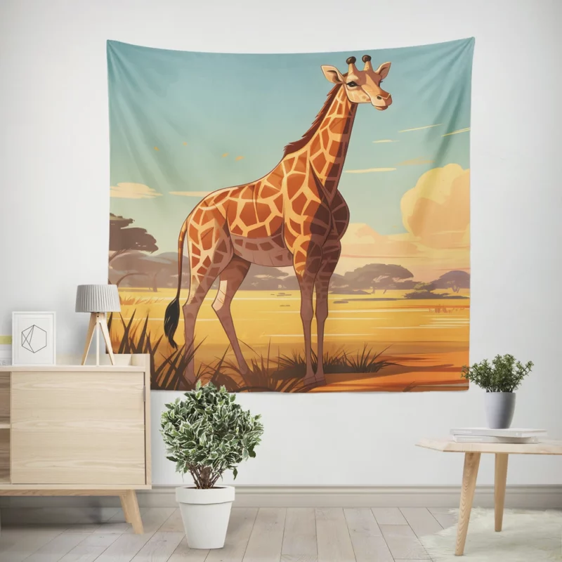 Giraffe in the Savannah Wall Tapestry