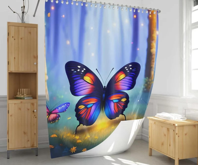 Glowing Butterflies Fantasy Painting Shower Curtain 1