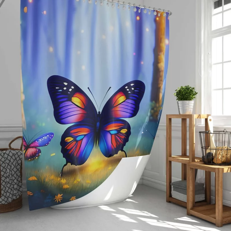 Glowing Butterflies Fantasy Painting Shower Curtain