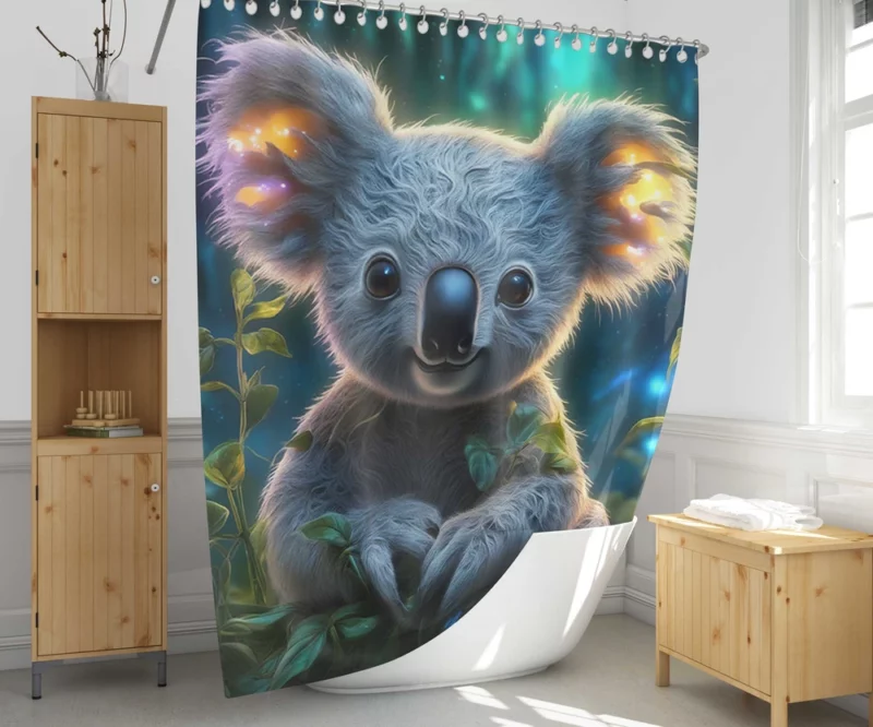 Glowing Koala in Magical Garden Shower Curtain 1