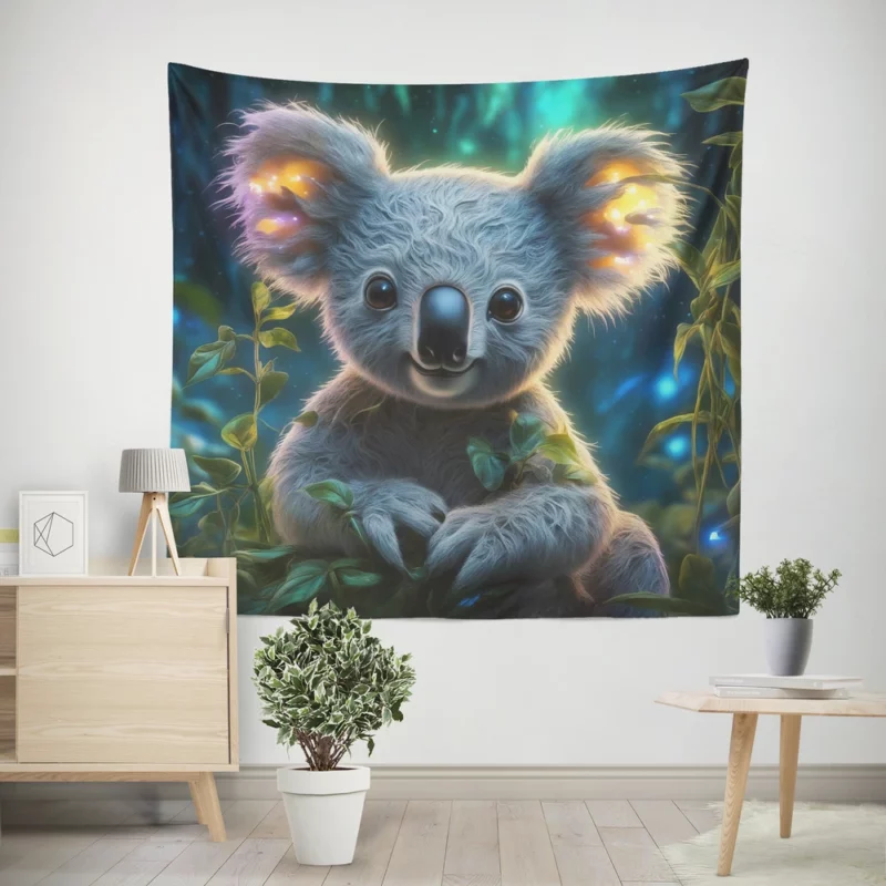 Glowing Koala in Magical Garden Wall Tapestry