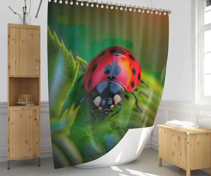 Glowing Red Ladybug AI Art Shower Curtain 1