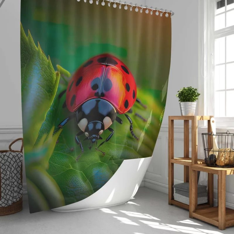 Glowing Red Ladybug AI Art Shower Curtain