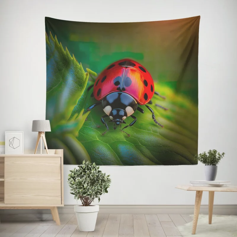 Glowing Red Ladybug AI Art Wall Tapestry