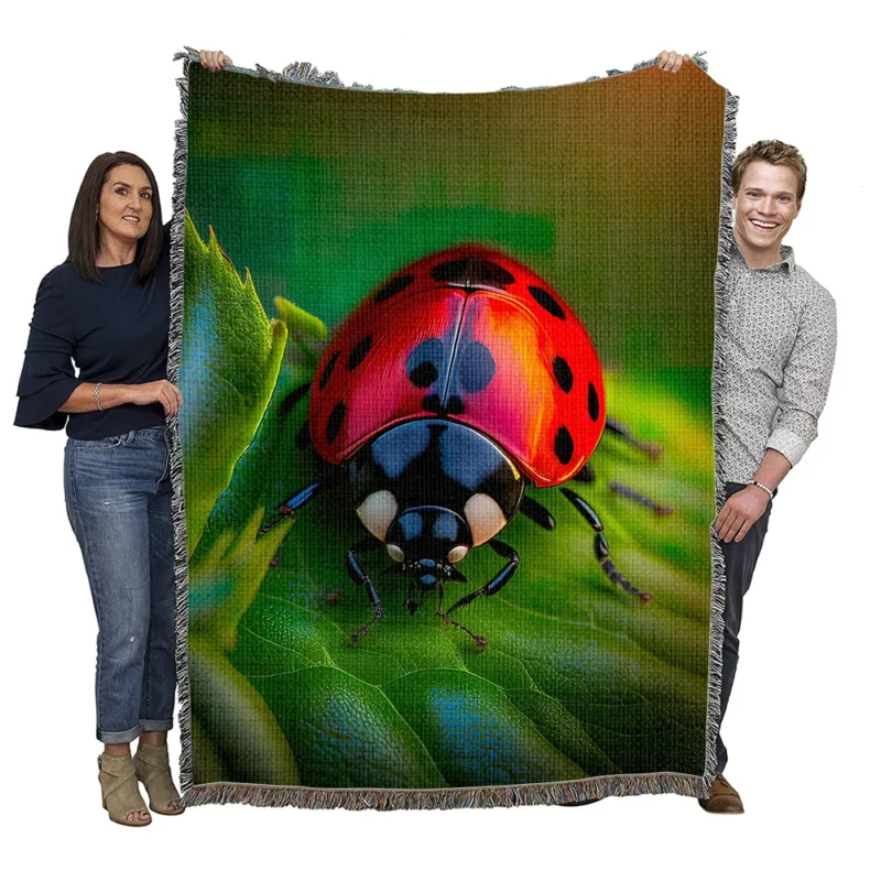 Glowing Red Ladybug AI Art Woven Blanket