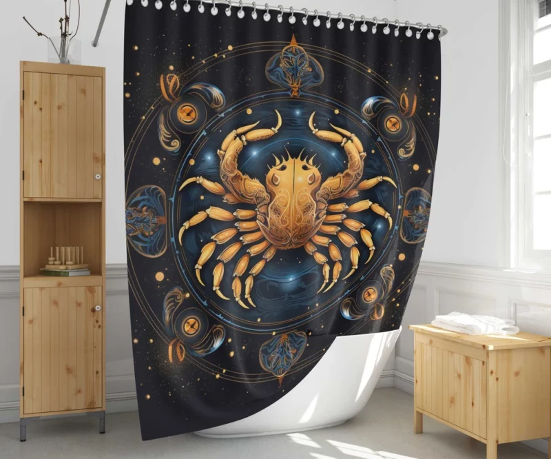 Golden Crab Cancer Symbol Shower Curtain 1