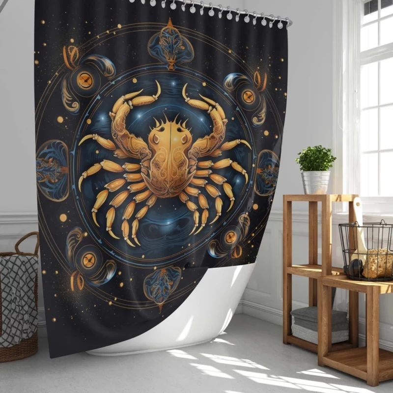 Golden Crab Cancer Symbol Shower Curtain