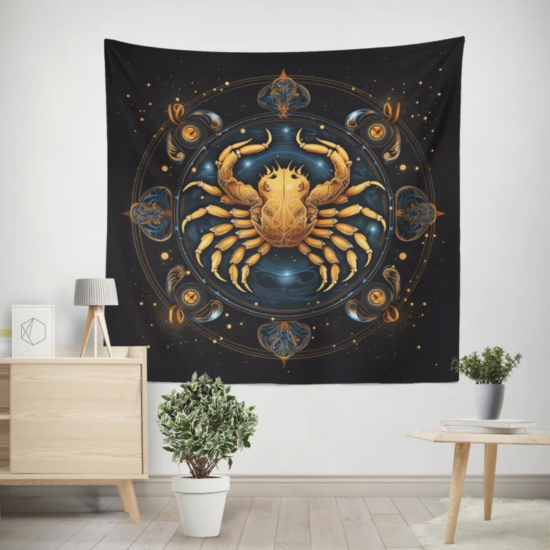 Golden Crab Cancer Symbol Wall Tapestry