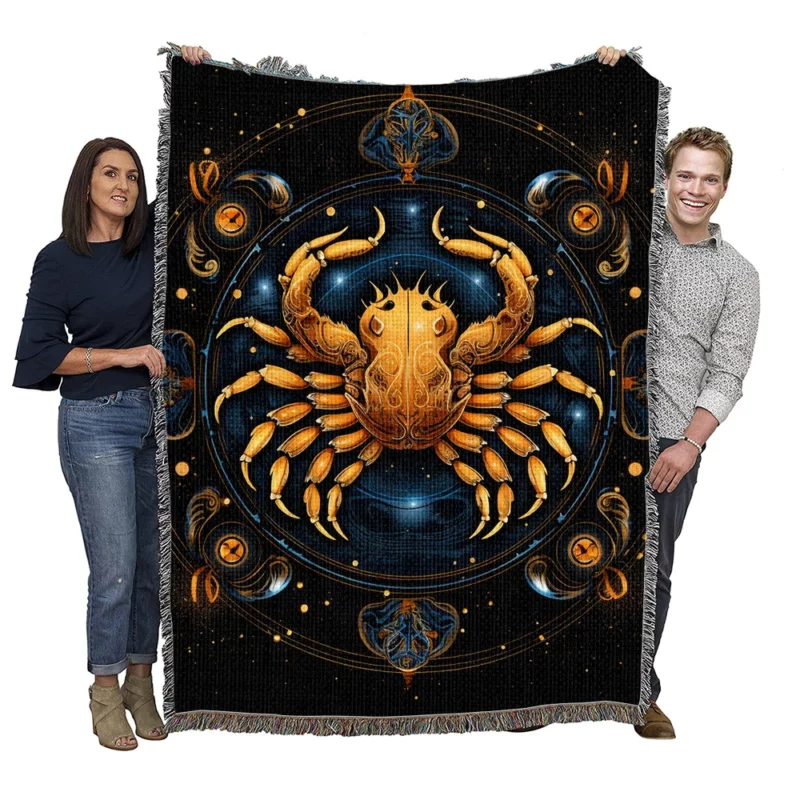 Golden Crab Cancer Symbol Woven Blanket