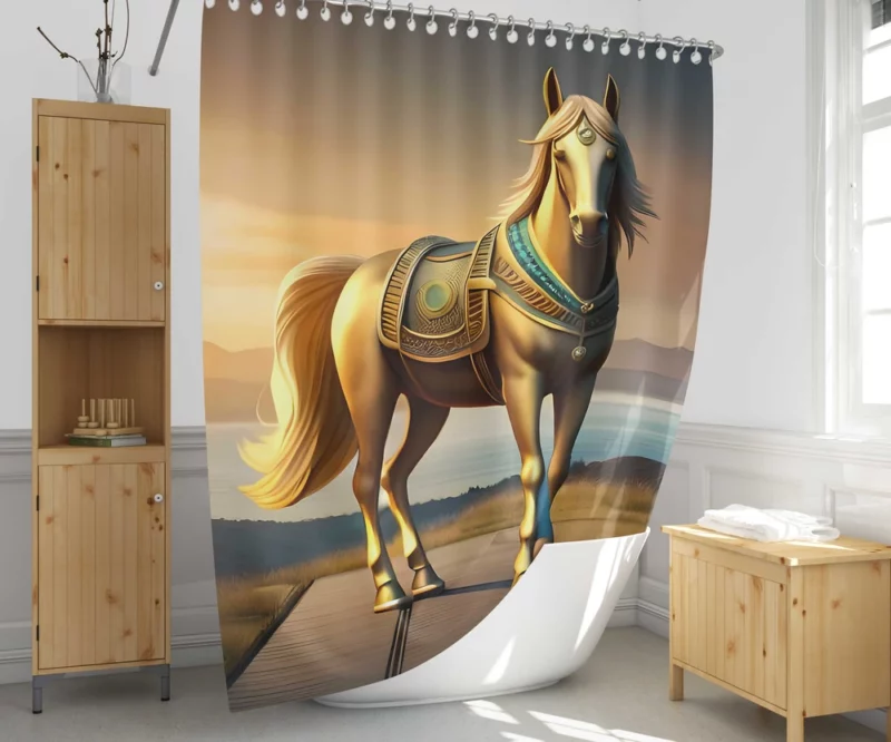 Golden Horse Statue Shower Curtain 1