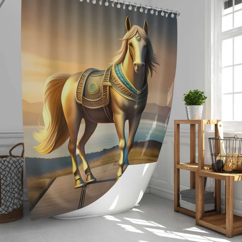 Golden Horse Statue Shower Curtain