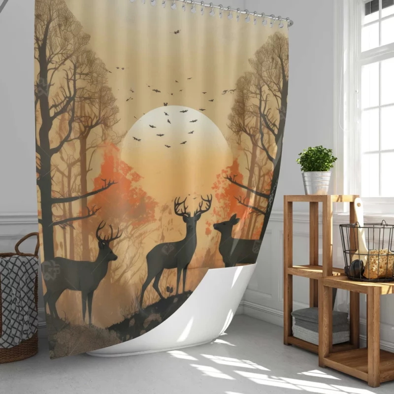 Golden Hour Deer in Sunset Forest Shower Curtain