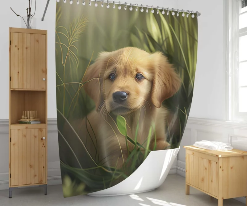 Golden Retriever Puppy in Grass Shower Curtain 1