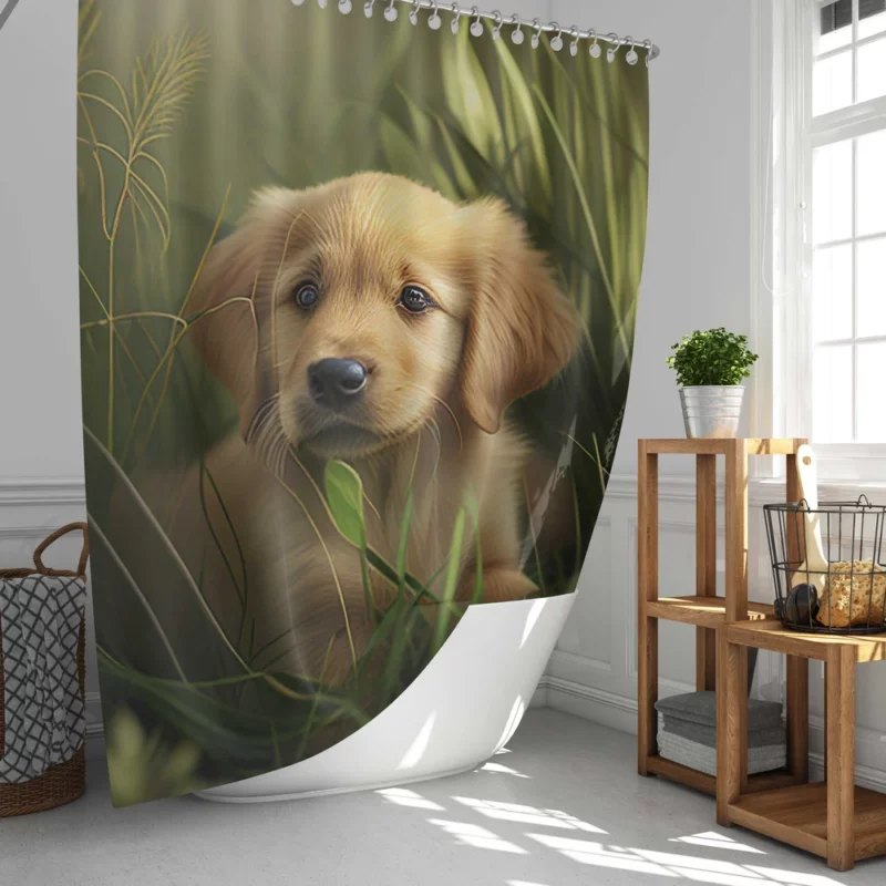 Golden Retriever Puppy in Grass Shower Curtain