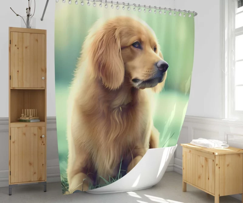 Golden Retriever Sitting in Grass Shower Curtain 1