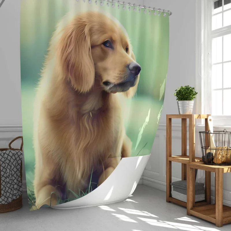 Golden Retriever Sitting in Grass Shower Curtain