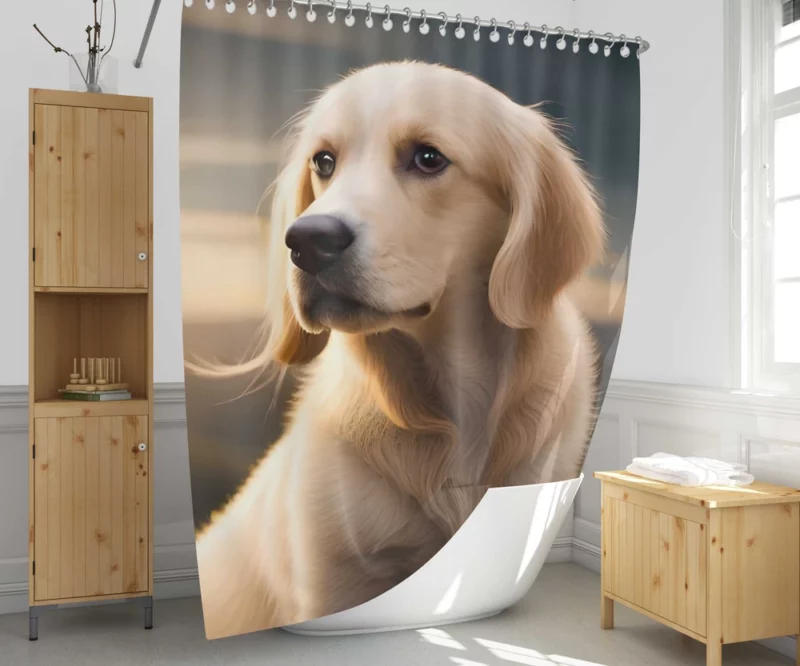 Golden Retriever Under Cloudy Sky Shower Curtain 1