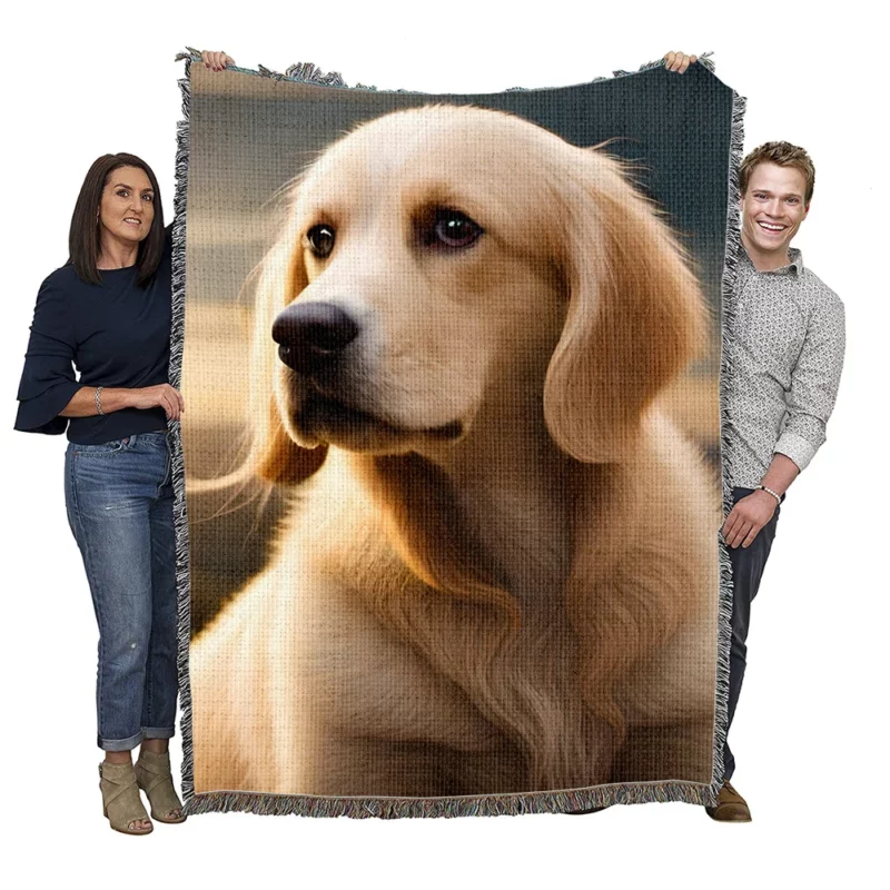 Golden Retriever Under Cloudy Sky Woven Blanket