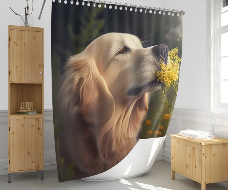 Golden Retriever in Flower Field Shower Curtain 1