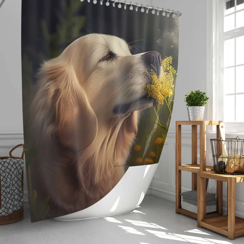 Golden Retriever in Flower Field Shower Curtain